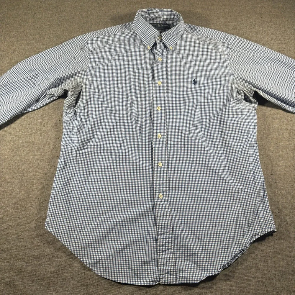 Ralph Lauren Button Down Shirt Mens Large Blue Gingham Classic Fit Long Sleeve